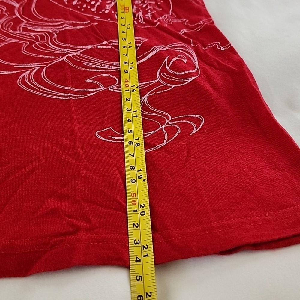 Bella Carra Graphic Tee Women's Large Red Floral Sequin Y2K Boho Embroidered - Picture 7 of 10